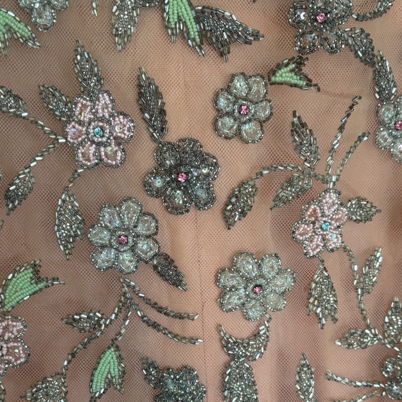 Handmade Dresses & Skirts - Stunning Vintage handmade Peach Floral with Sheer Beaded Overlay